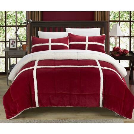 CHIC HOME Cindy Mink Sherpa Lined Comforter Set - Red - Queen - 3 Piece, 3PK CS2166-US